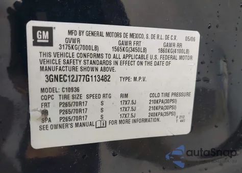 2007 Chevrolet Avalanche 1500 Lt from USA, damaged, VIN 3GNEC12J77G113482